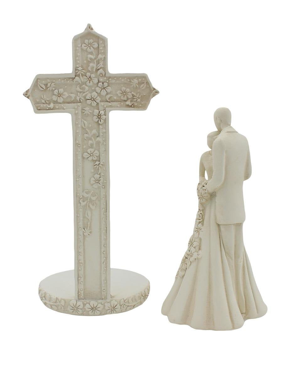 CB Avalon Gallery 6.9-Inch Couple with Cross and Wedding Rings Cake Topper – 2-Piece