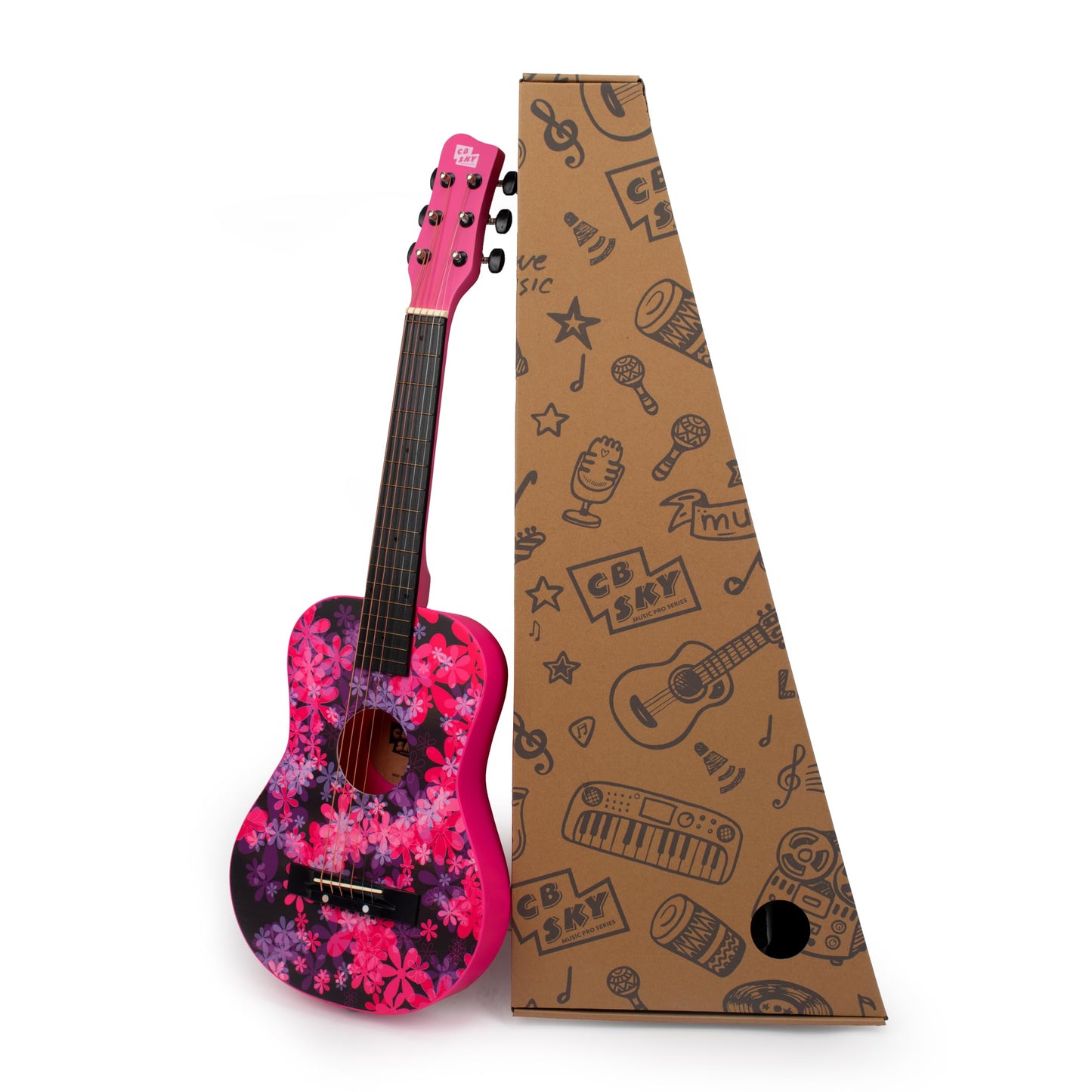 CB SKY 30-Inch Floral Print Acoustic Guitar for Kids – Purplish Red