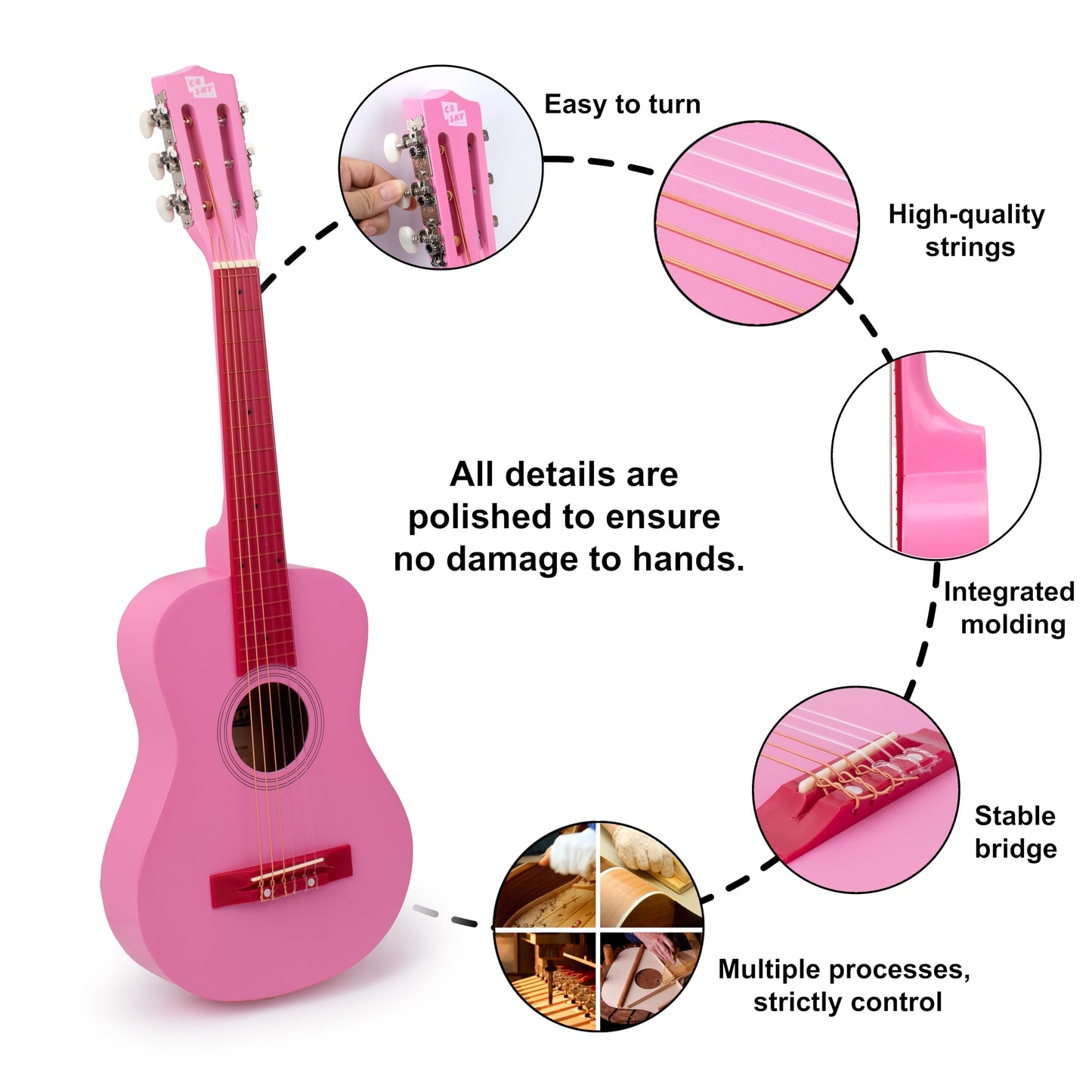 CB SKY 30-Inch Wooden Classical Guitar for Kids – Beginner Guitar for Ages 3-8
