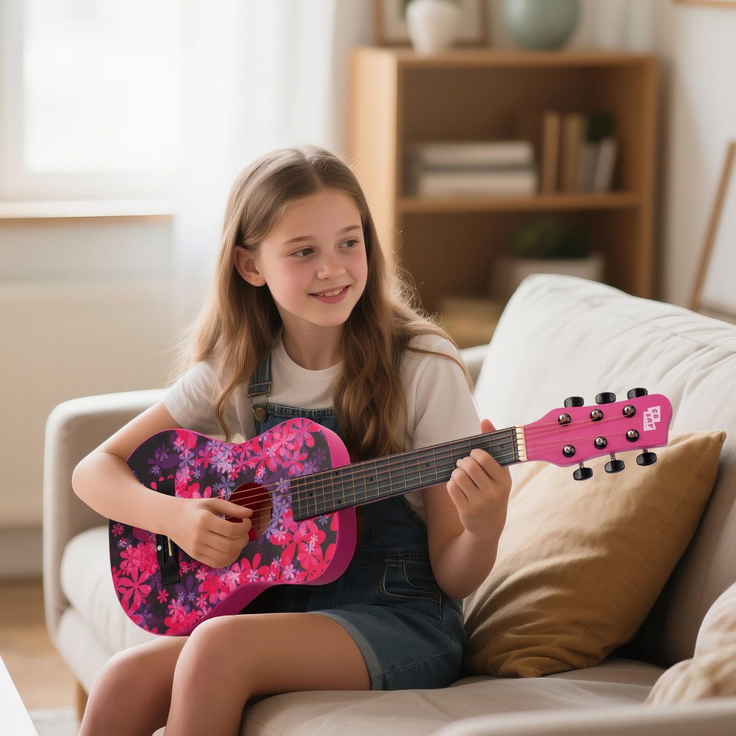 CB SKY 30-Inch Floral Print Acoustic Guitar for Kids – Purplish Red