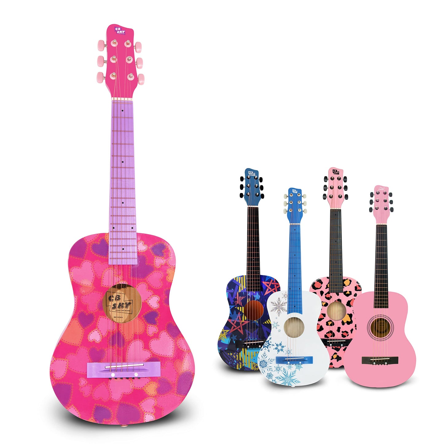 CB SKY 30” Heart Design Acoustic Guitar – Pink for Kids & Beginners