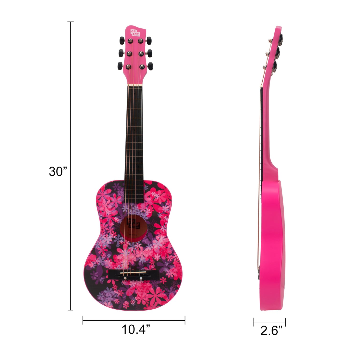 CB SKY 30-Inch Floral Print Acoustic Guitar for Kids – Purplish Red