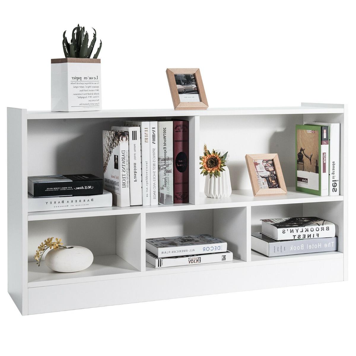 2-Tier Wooden Kids Bookcase with 5 Compartments for Playroom Study-Grey