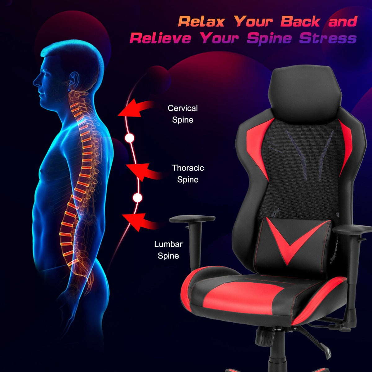 Ergonomic Gaming Chair with Tilting Function-Blue
