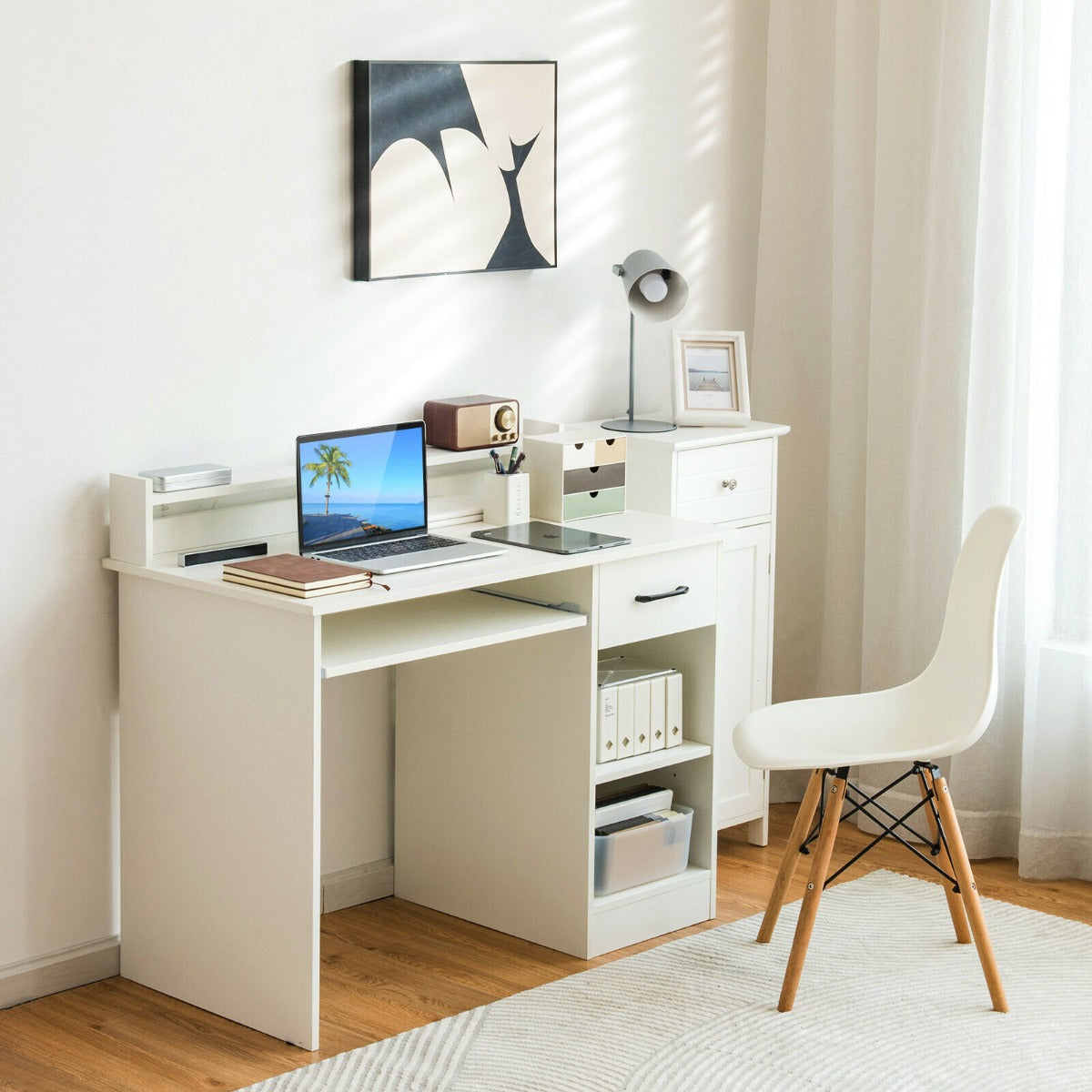 Wooden Computer Desk With Keyboard Tray for Work and Study-Black