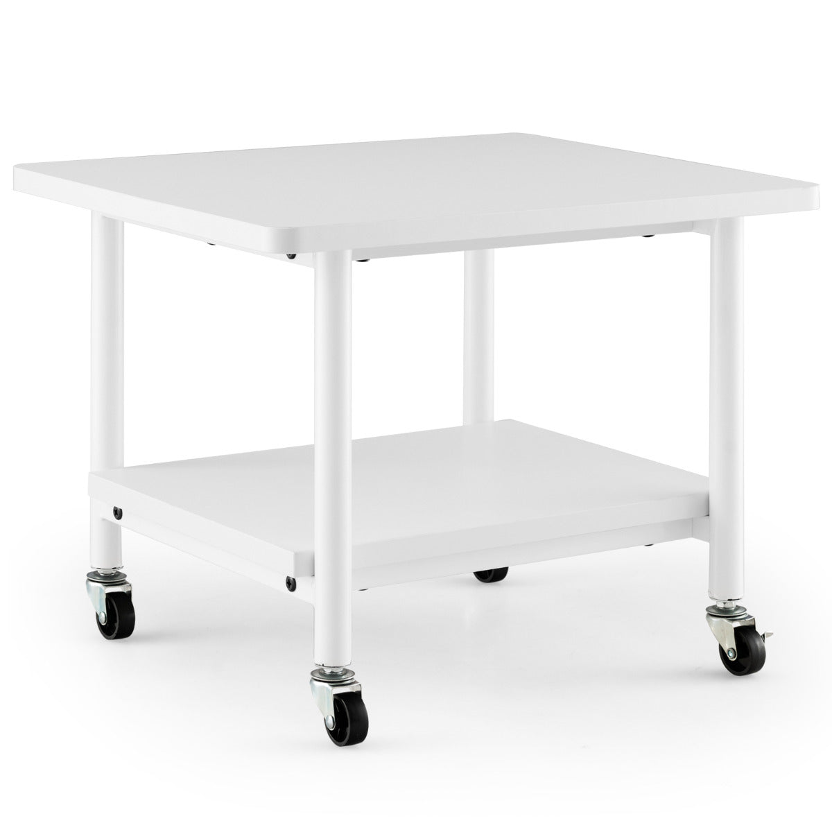 2 Tier Wooden Printer Stand with 360° Swivel Casters-White