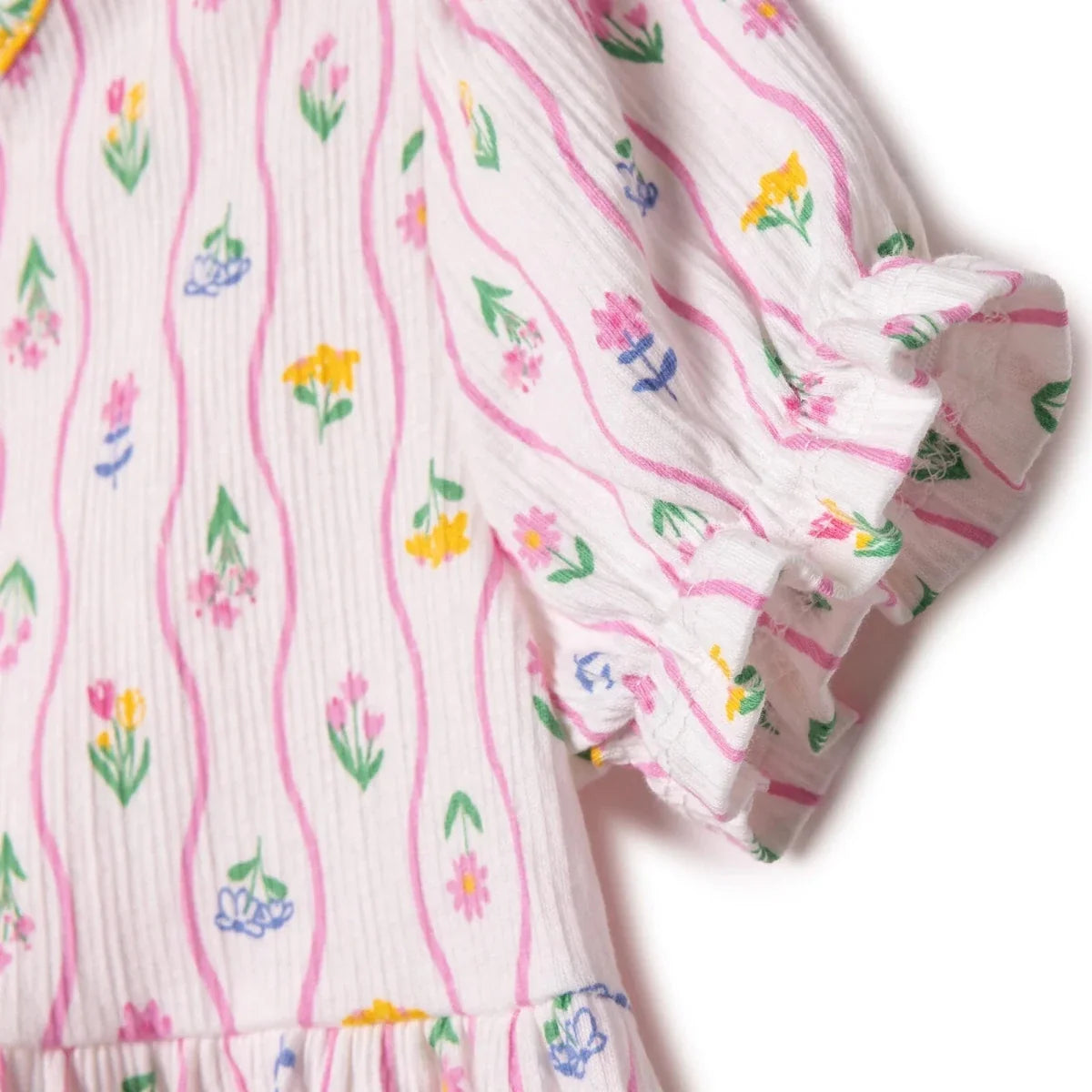 HelloBaby Girls Dress Ditsy Flower Crew Neck Short Sleeve - Ecru Printed