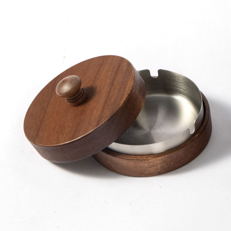Wooden Trendy Unique Black Walnut Ashtray With Lid