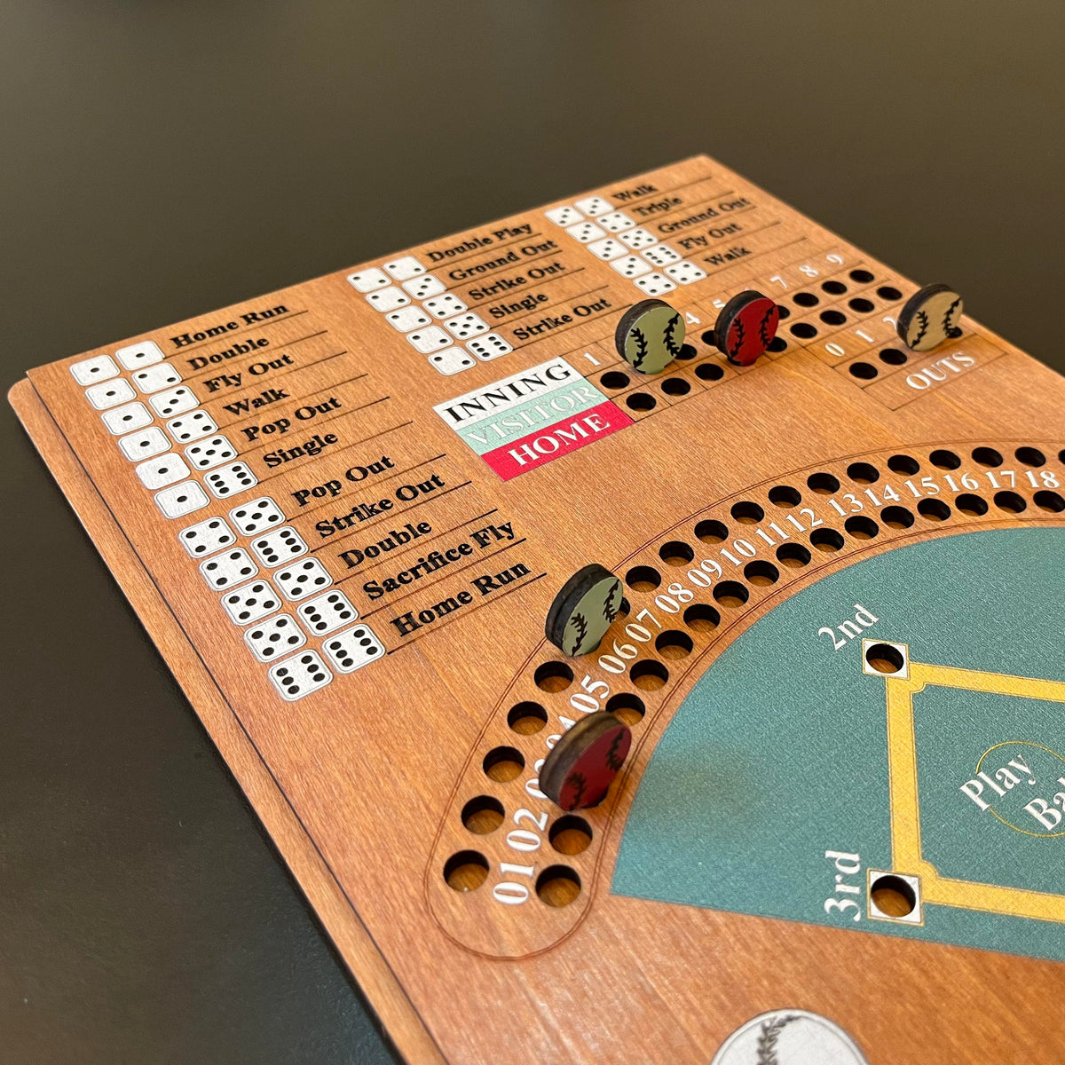 CBLKUS Baseball Dice Board Game – Wooden Family Party Game with Dice