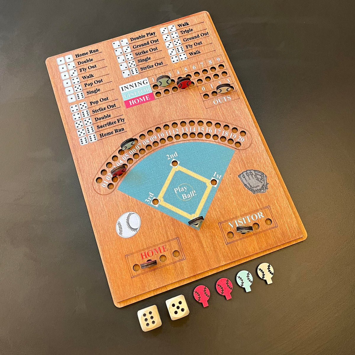 CBLKUS Baseball Dice Board Game – Wooden Family Party Game with Dice
