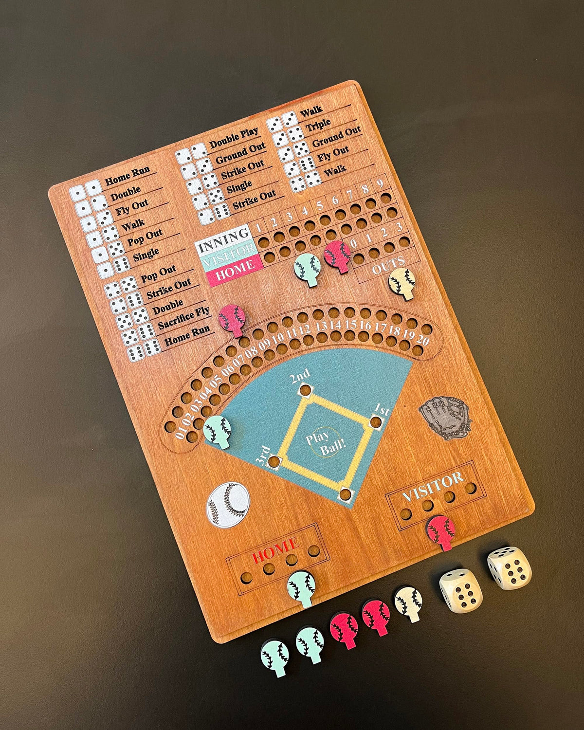 CBLKUS Baseball Dice Board Game – Wooden Family Party Game with Dice
