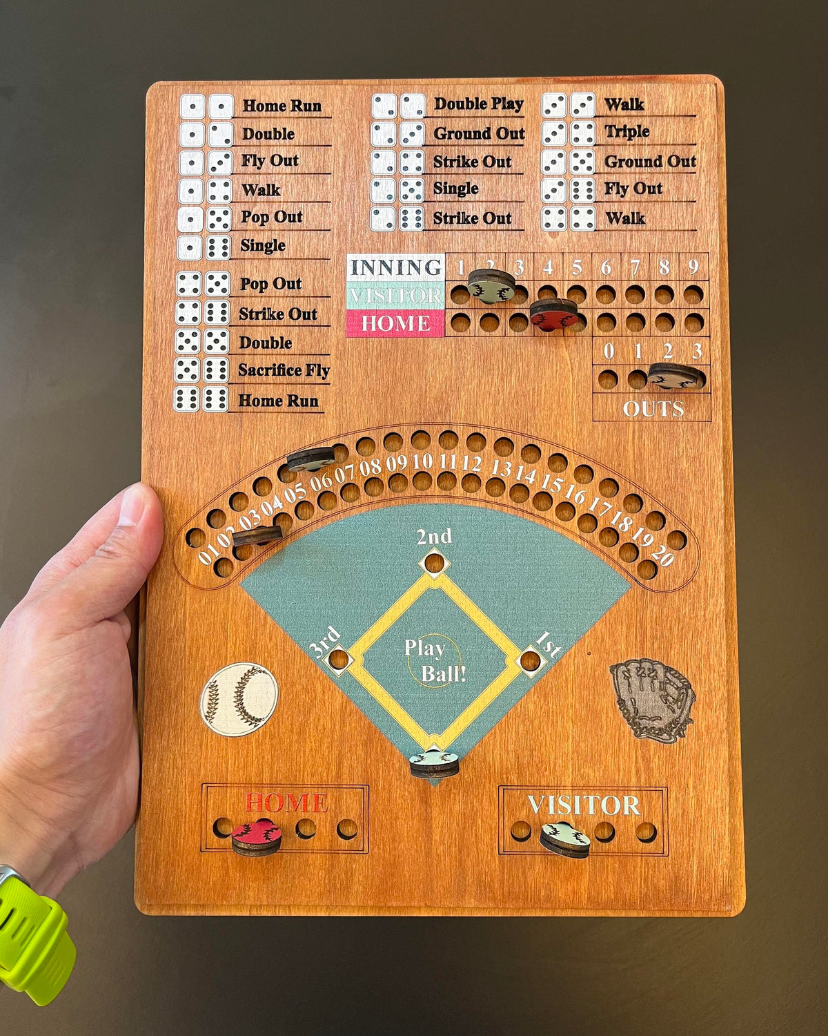 CBLKUS Baseball Dice Board Game – Wooden Family Party Game with Dice