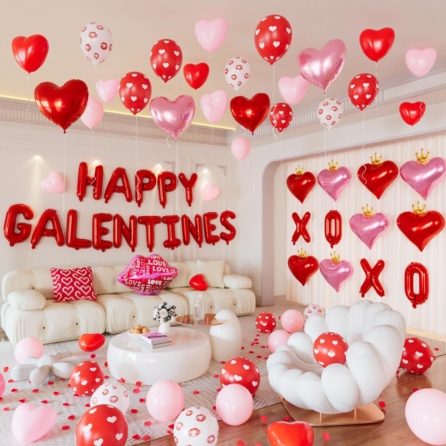 CboDeco Happy Galentines Day Decorations Kit – Red Banner, Hearts & Balloons for Galentine's Party