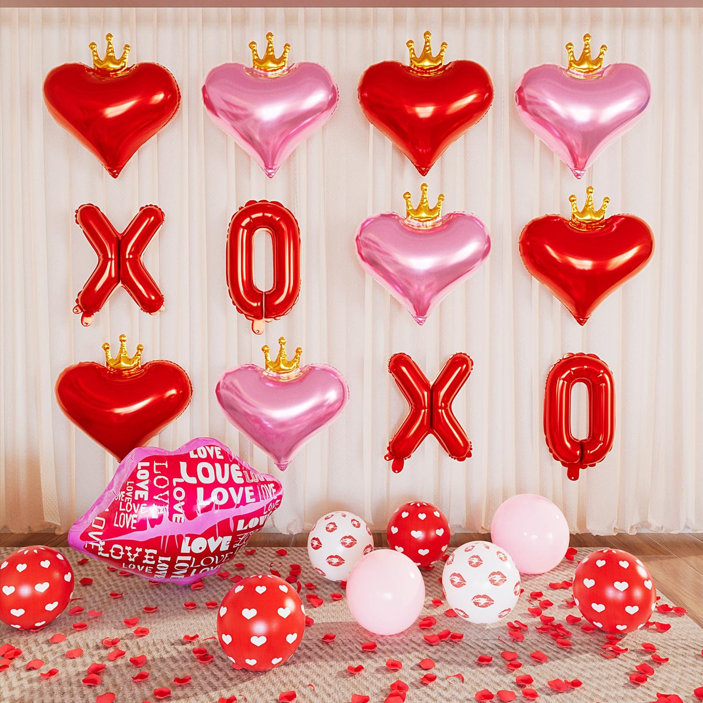CboDeco Happy Galentines Day Decorations Kit – Red Banner, Hearts & Balloons for Galentine's Party