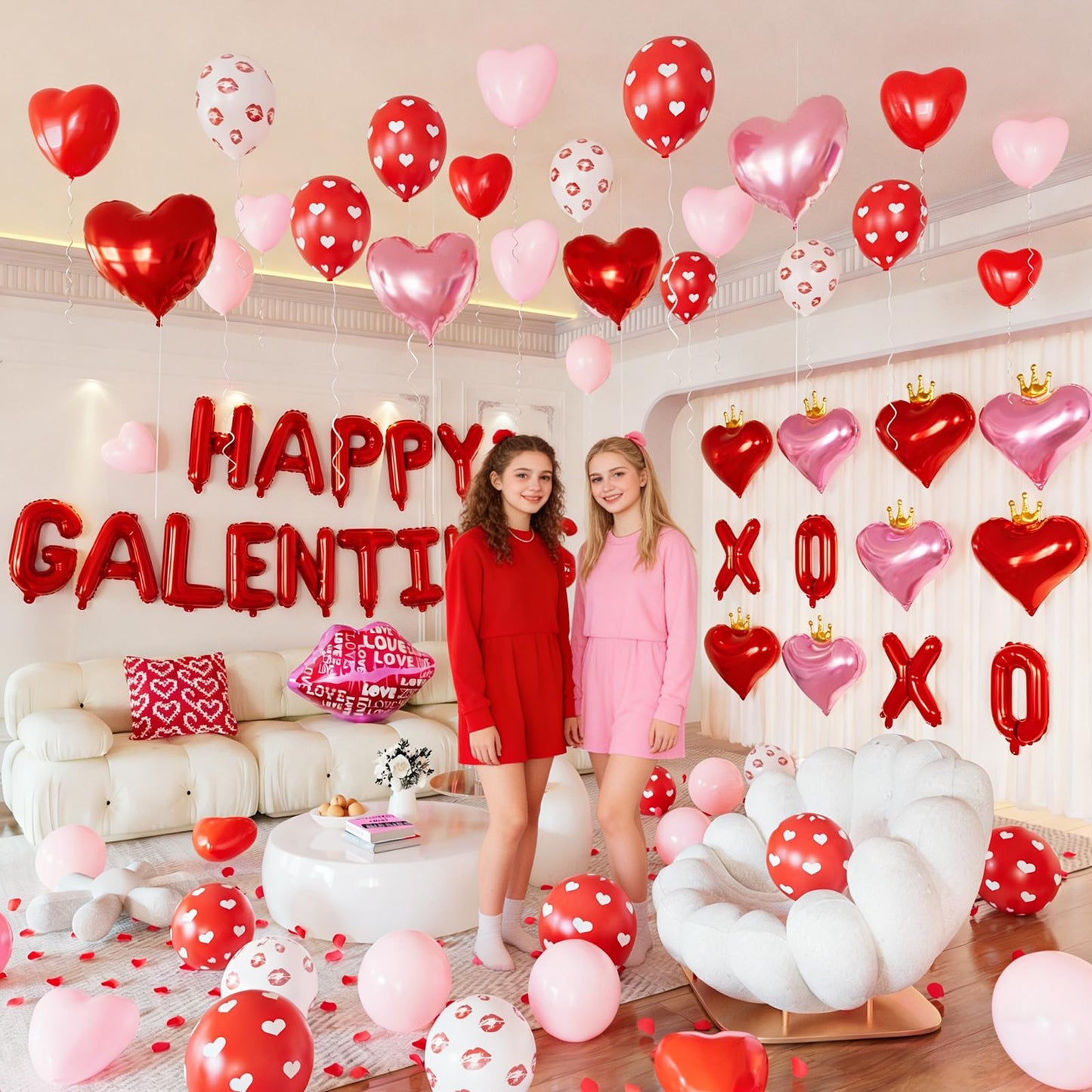 CboDeco Happy Galentines Day Decorations Kit – Red Banner, Hearts & Balloons for Galentine's Party