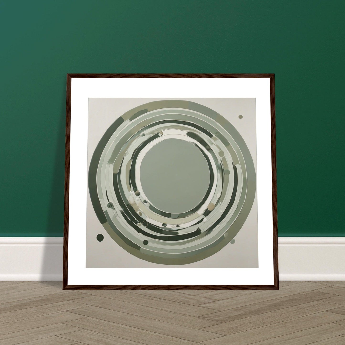 Sage Green Circular Abstract Framed Poster – Minimalist Geometric Wall Art