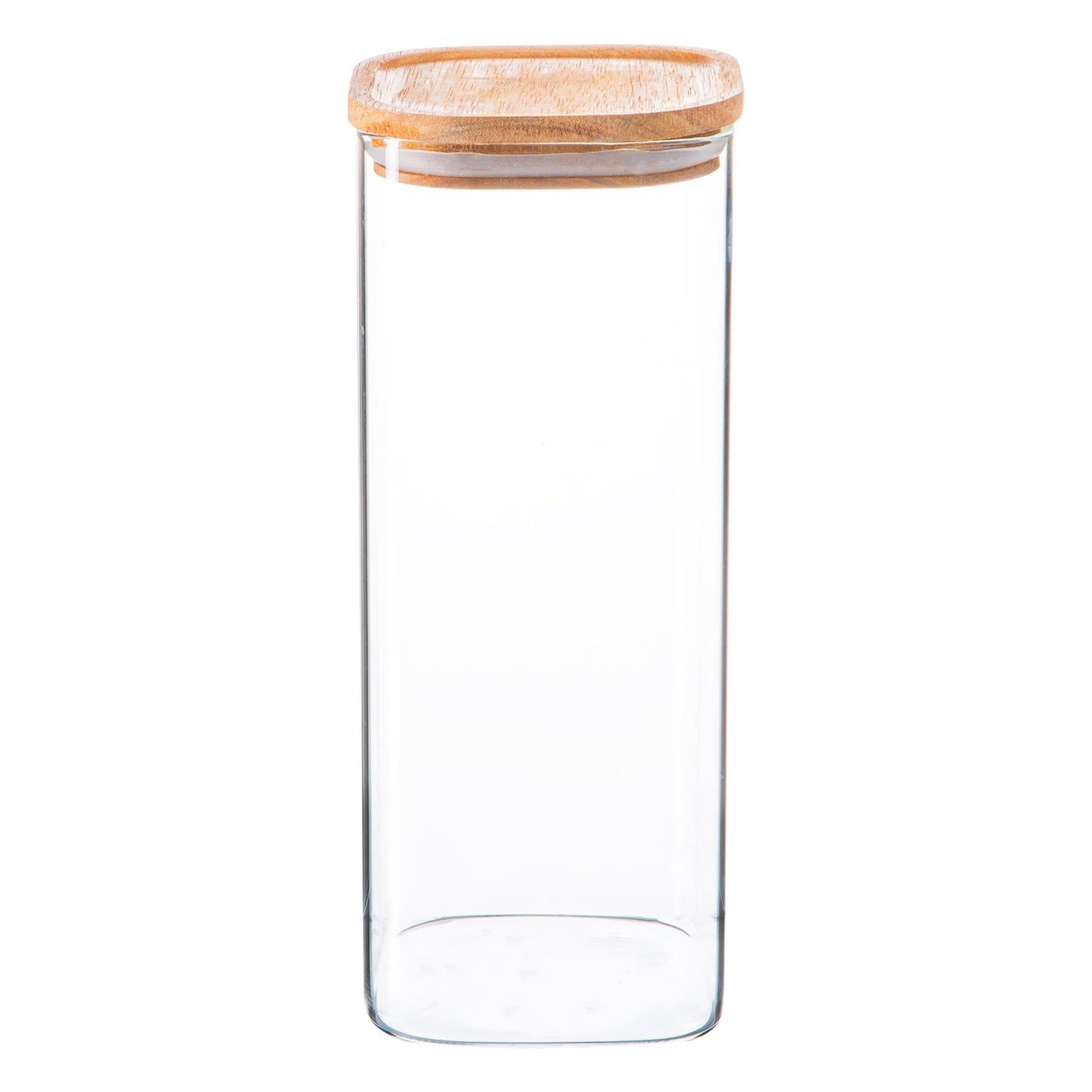 1.9L Square Glass Storage Jar with Wooden Lid