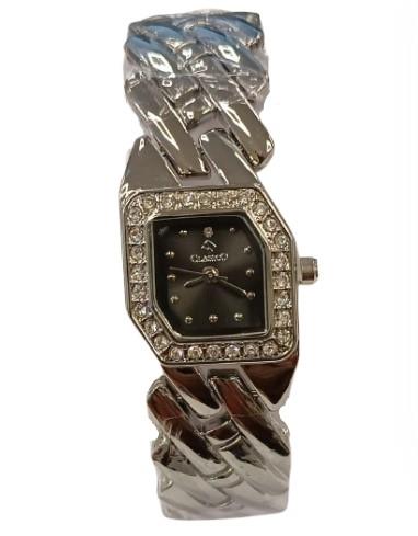 Clasico Ladies Water Resistant Bling Black Dial Silver Metal Strap Bracelet Watch