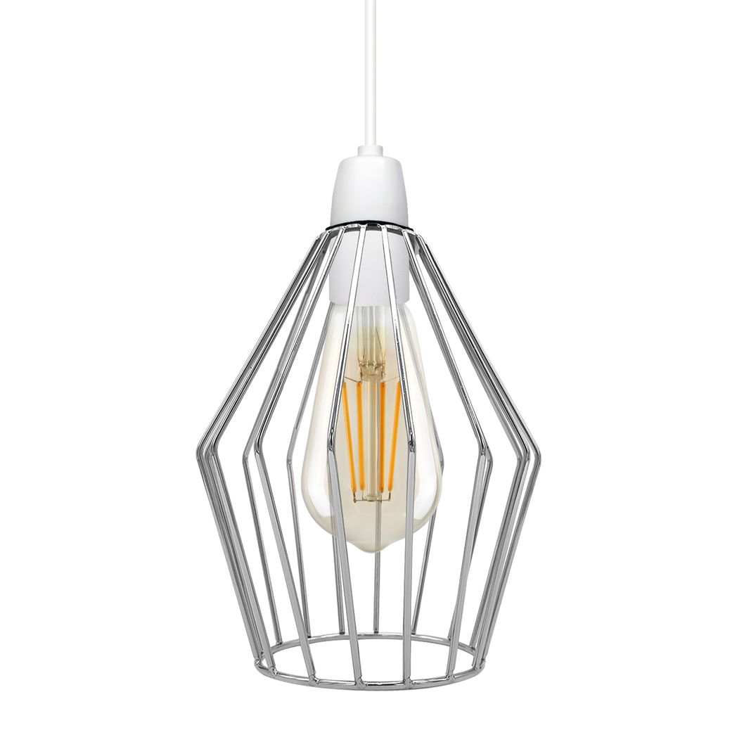 Modern Vintage Chrome Industrial Metal Rustic Lampshade Vintage Light Open Wire Frame cage Diamond Geometric Shape Lamp
