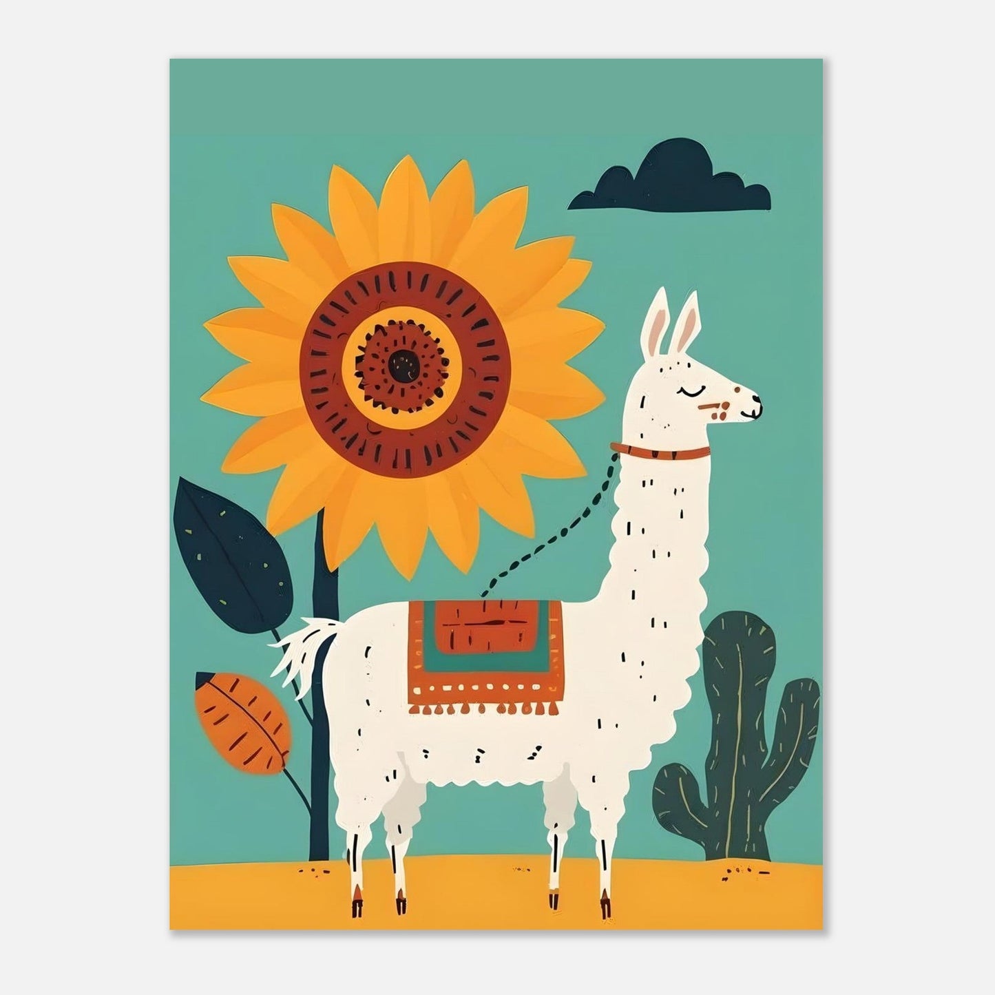 Whimsical Llama Folk Art Poster - Boho Wall Decor - Modern Mid-Century Colors