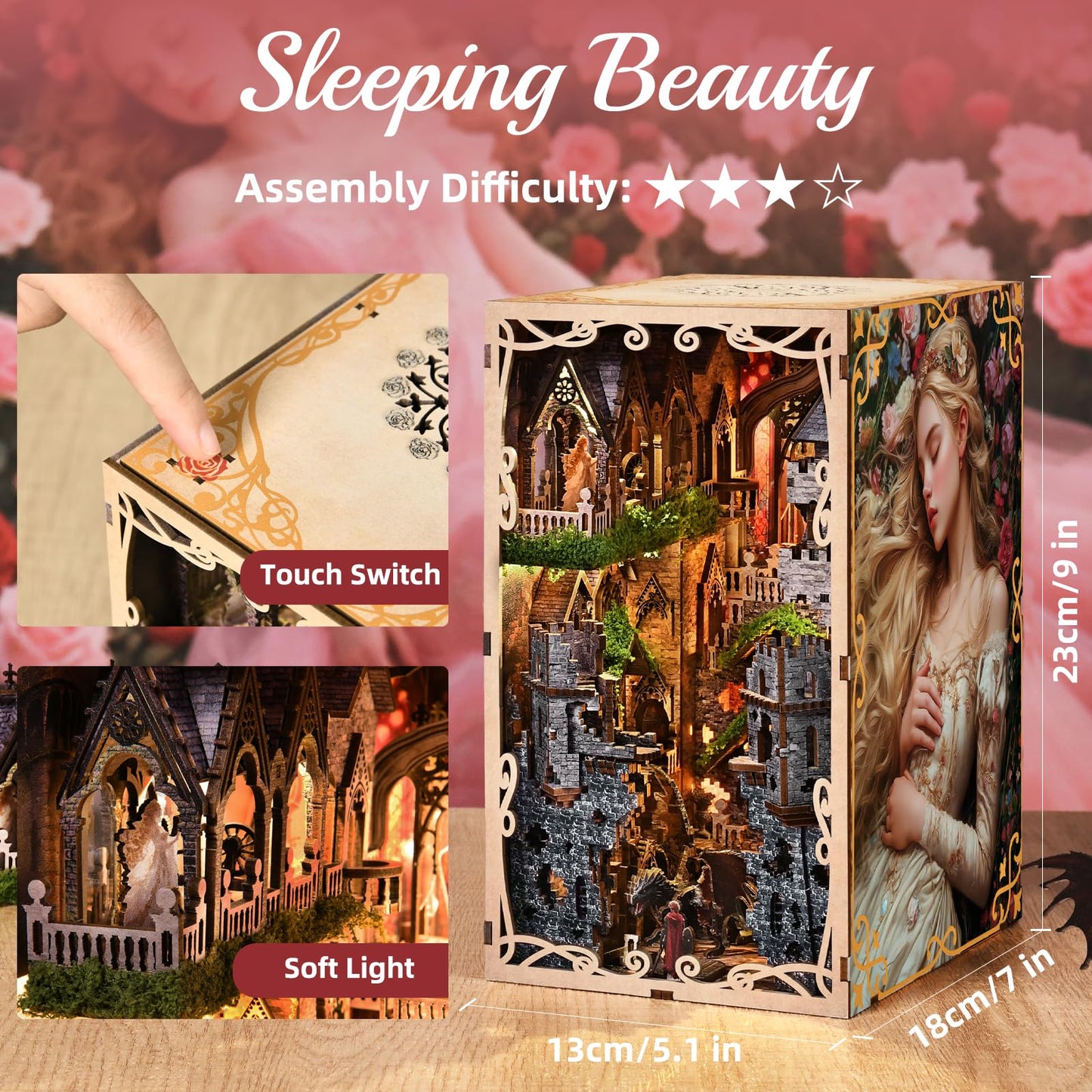 CCCDF Book Nook Kit – Sleeping Beauty 3D Wooden Miniature House Puzzle