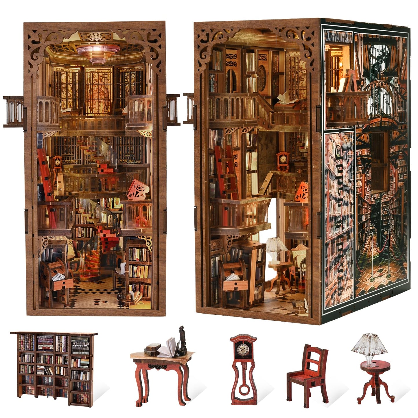 CCCDF Book Nook Kit – Abbey Library DIY Miniature Dollhouse with LED Light