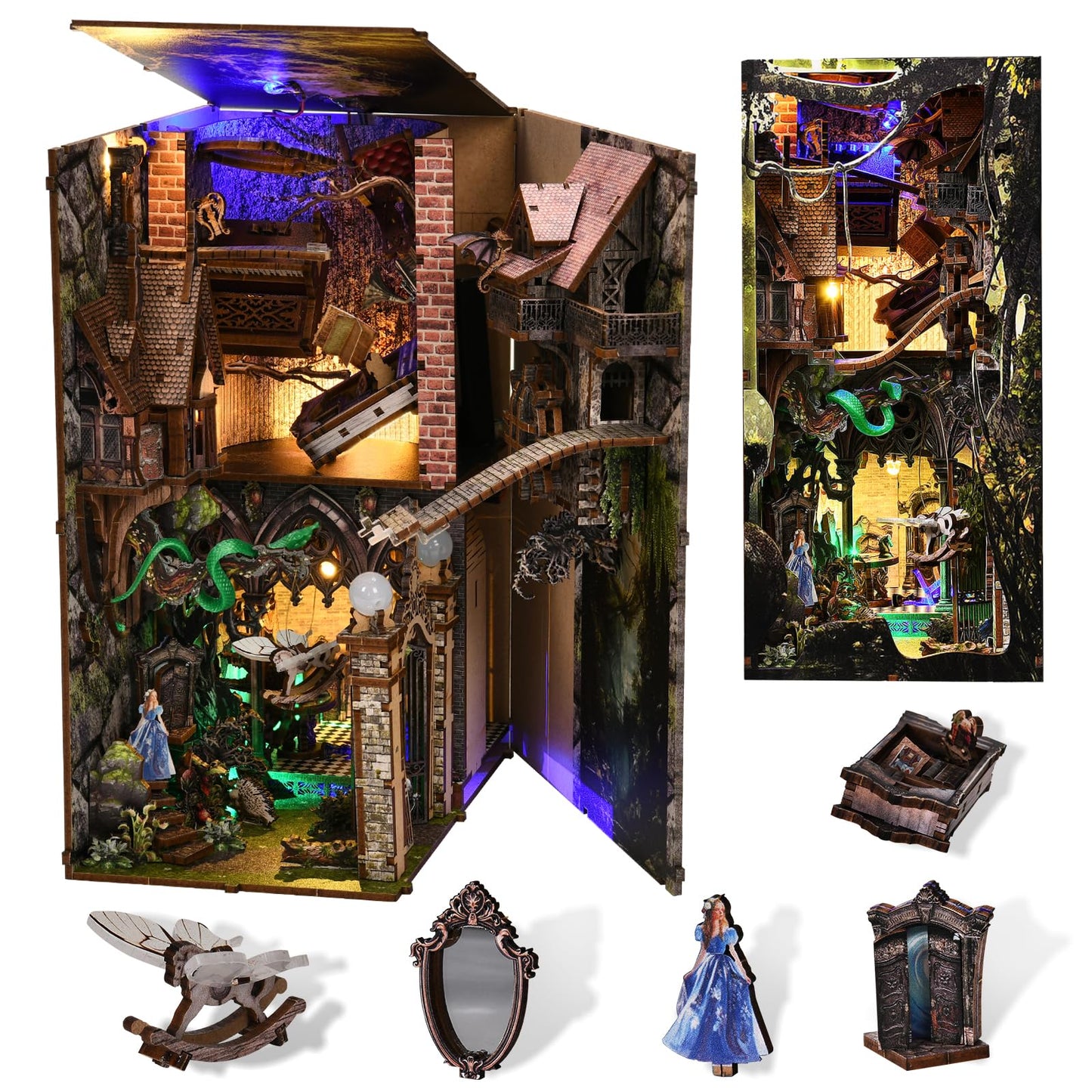 CCCDF Book Nook Kit – Alice Down The Rabbit Hole DIY Miniature Bookend & Shelf Decor