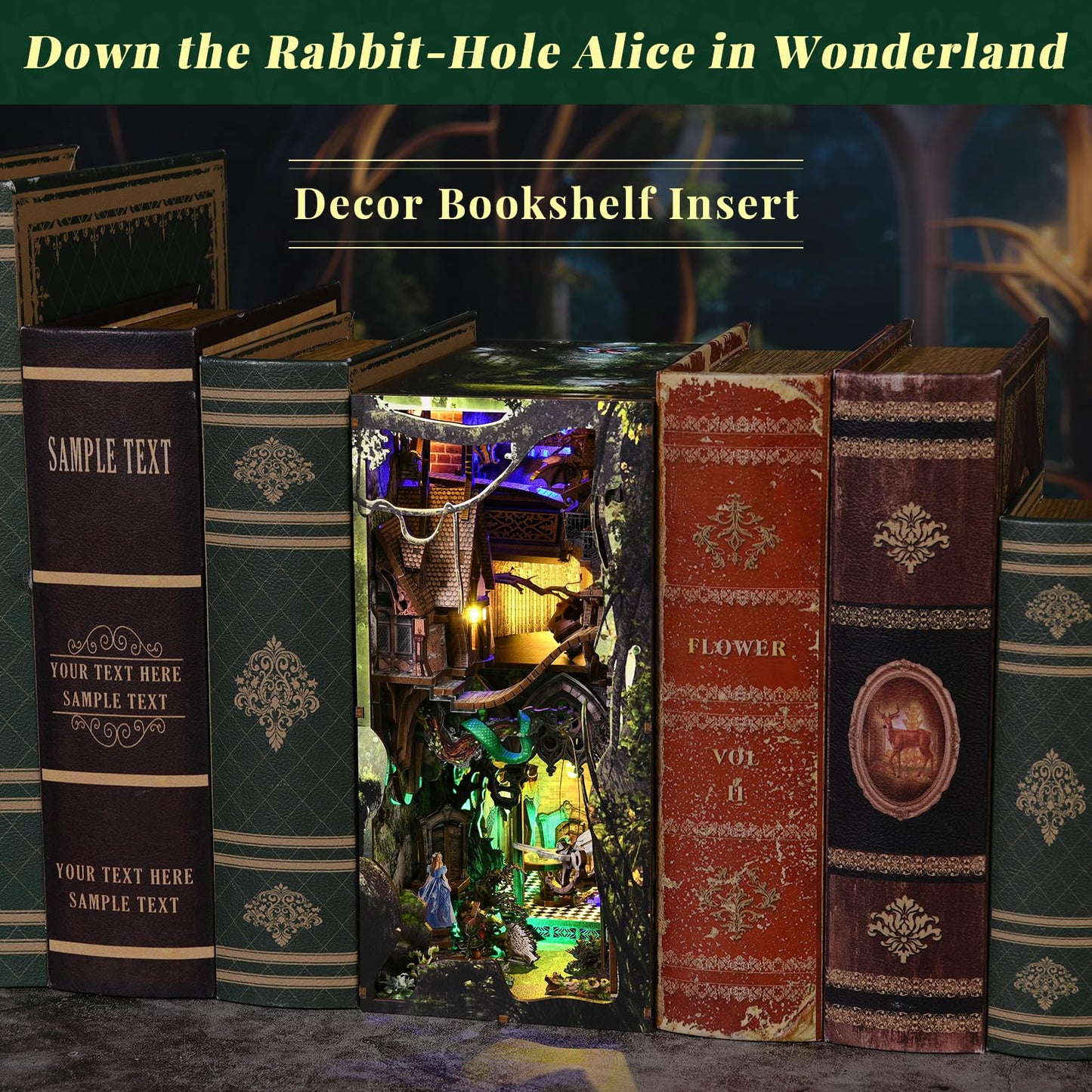 CCCDF Book Nook Kit – Alice Down The Rabbit Hole DIY Miniature Bookend & Shelf Decor