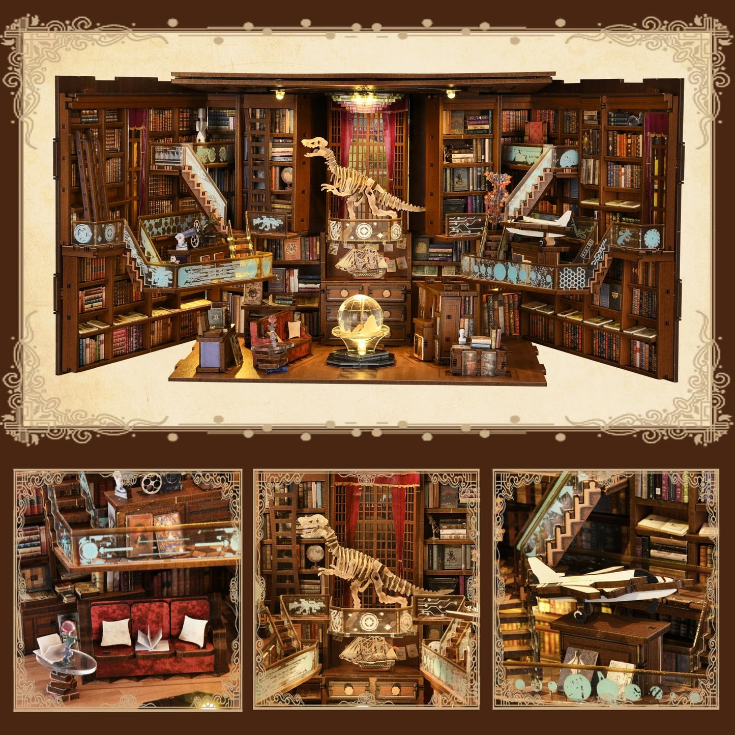CCCDF DIY Book Nook Kit — 3D Wooden Library Puzzle with LED Light (Beyond Library Max)