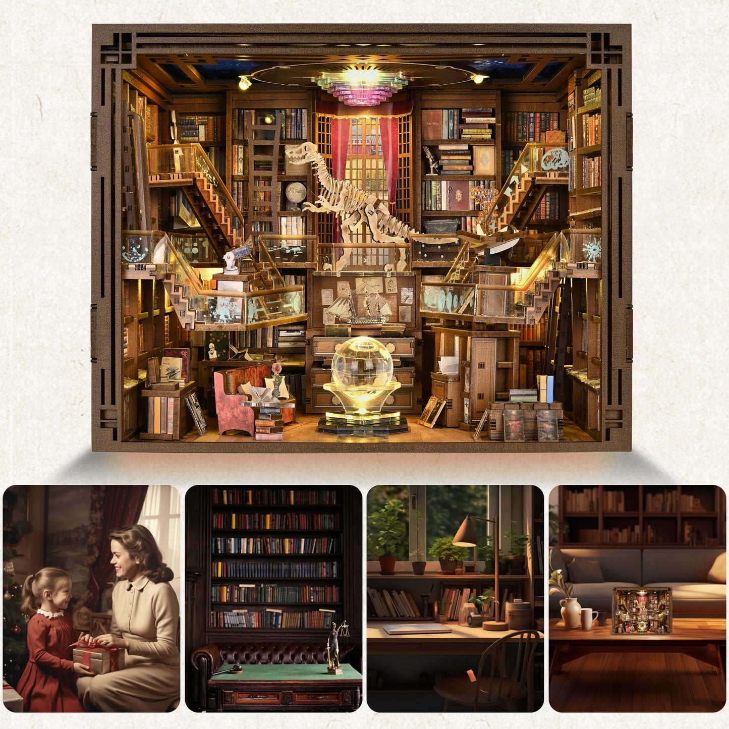 CCCDF DIY Book Nook Kit — 3D Wooden Library Puzzle with LED Light (Beyond Library Max)
