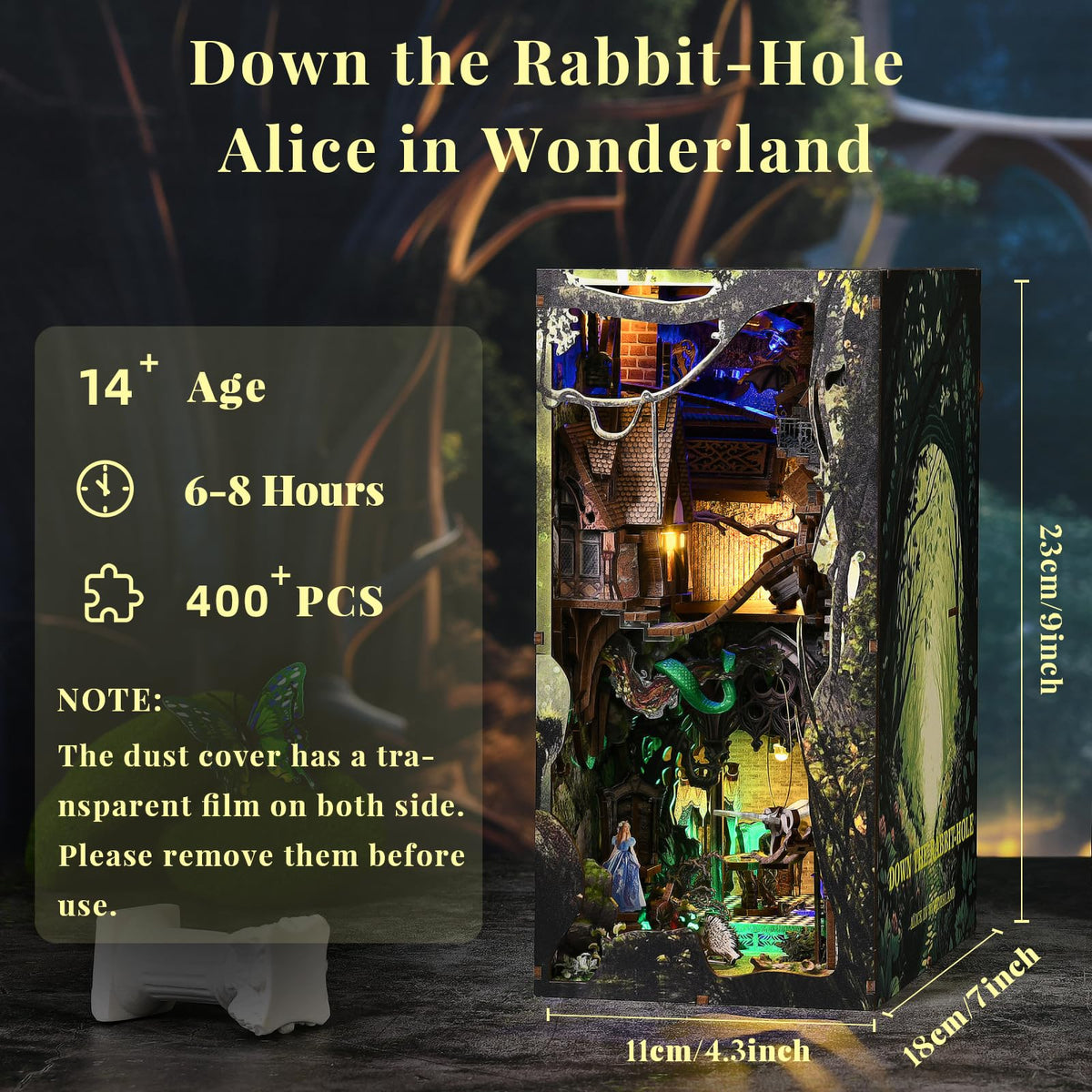 CCCDF Book Nook Kit – Alice Down The Rabbit Hole DIY Miniature Bookend & Shelf Decor