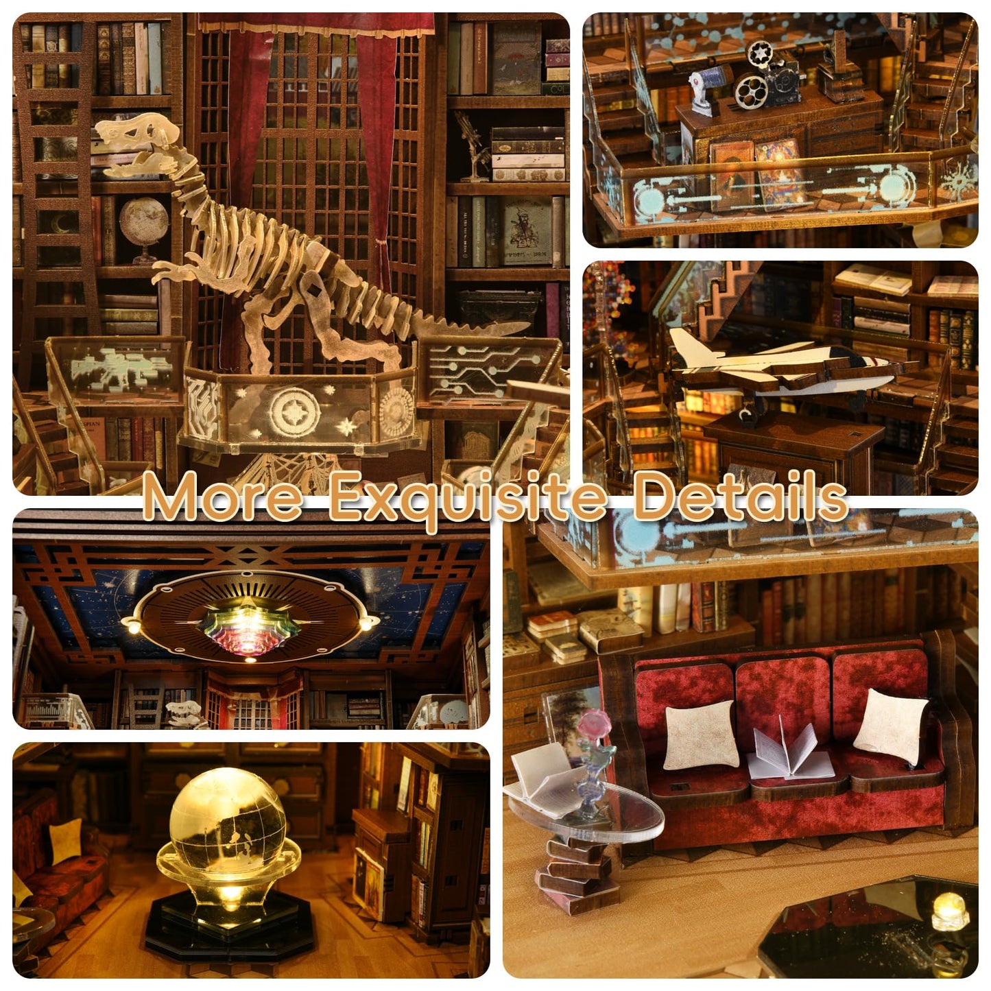 CCCDF DIY Book Nook Kit — 3D Wooden Library Puzzle with LED Light (Beyond Library Max)