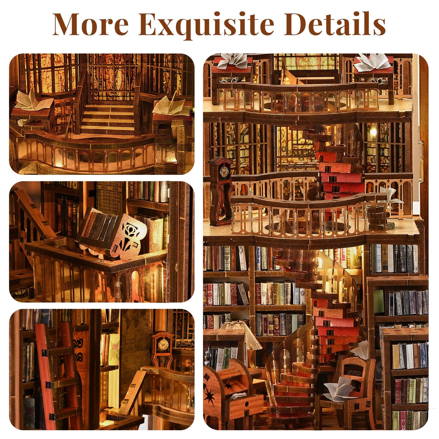 CCCDF Book Nook Kit – Abbey Library DIY Miniature Dollhouse with LED Light