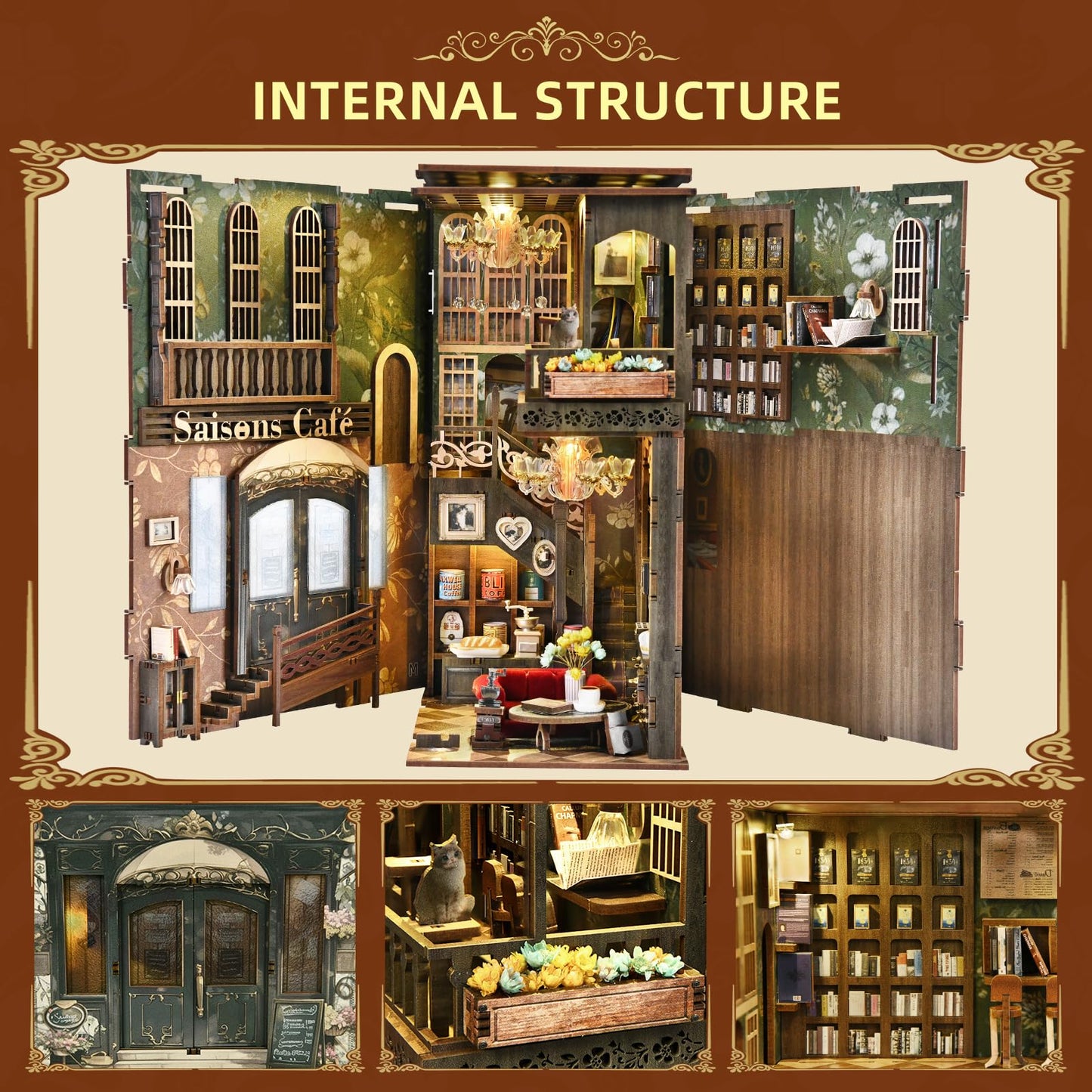 CCCDF Book Nook Kit – Saison Café DIY Miniature Coffee Shop Dollhouse