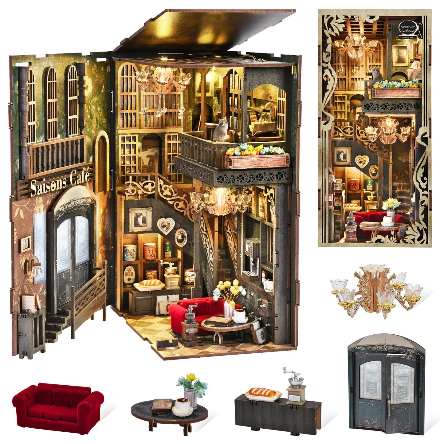 CCCDF Book Nook Kit – Saison Café DIY Miniature Coffee Shop Dollhouse