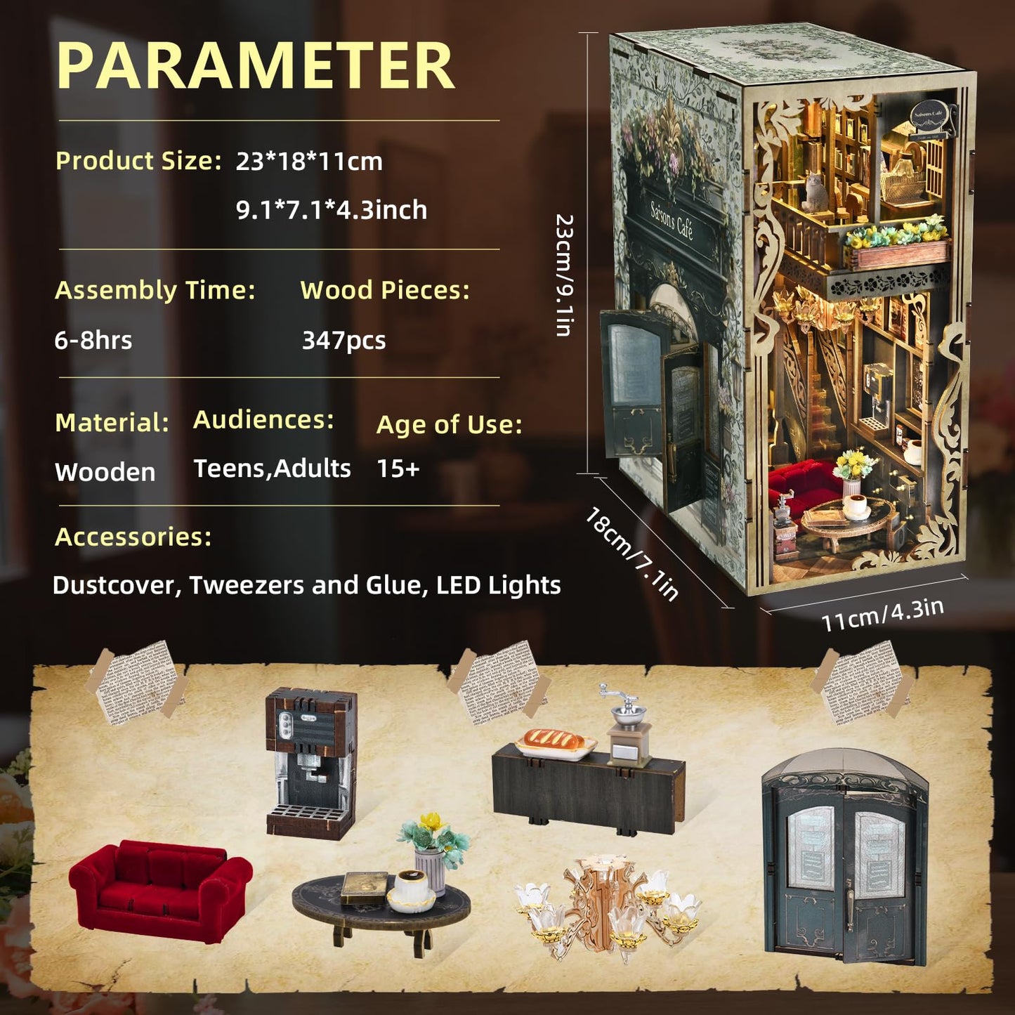 CCCDF Book Nook Kit – Saison Café DIY Miniature Coffee Shop Dollhouse