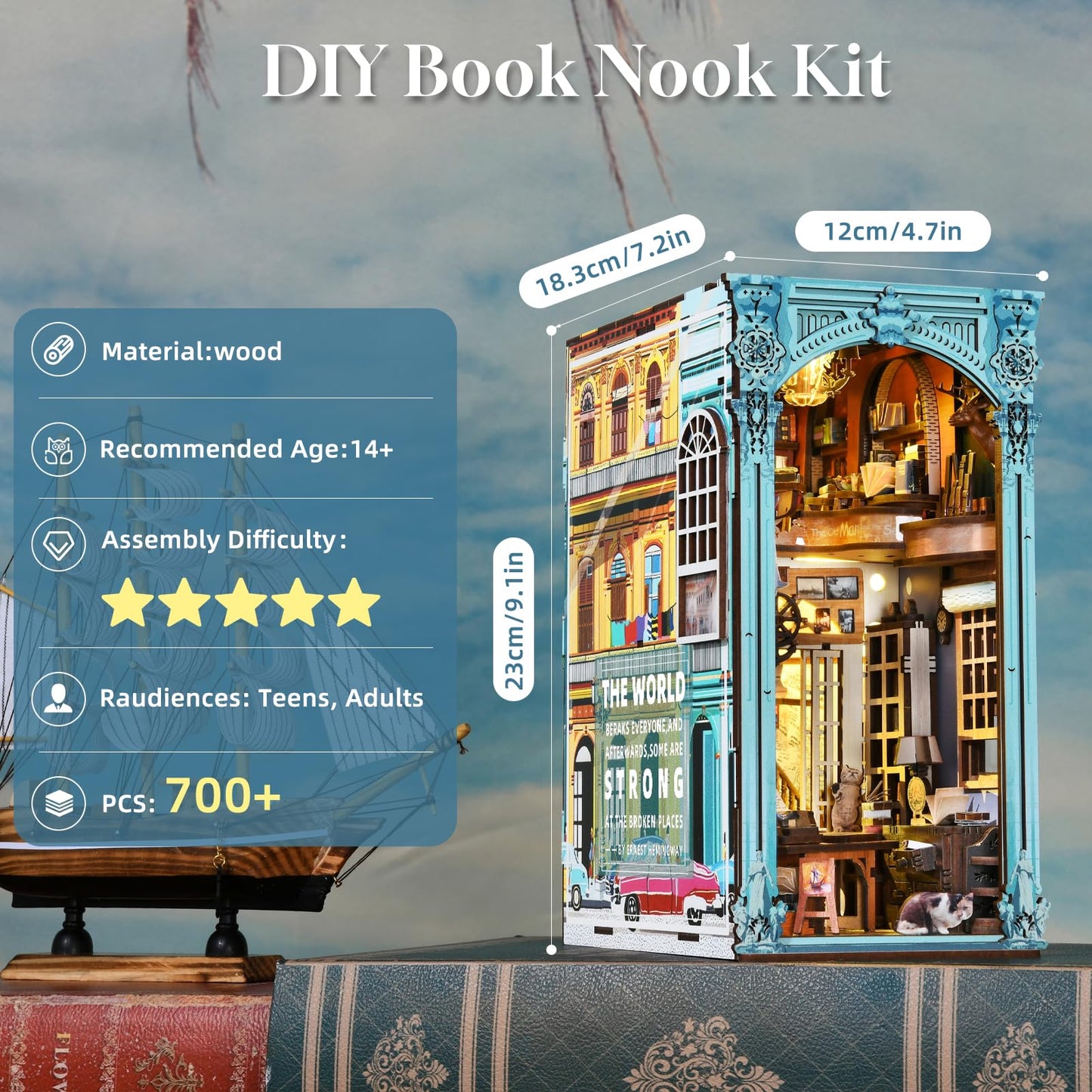 CCCDF DIY Book Nook Kit – Hemingway House Edition | LED Lighted 3D Wooden Puzzle Bookend