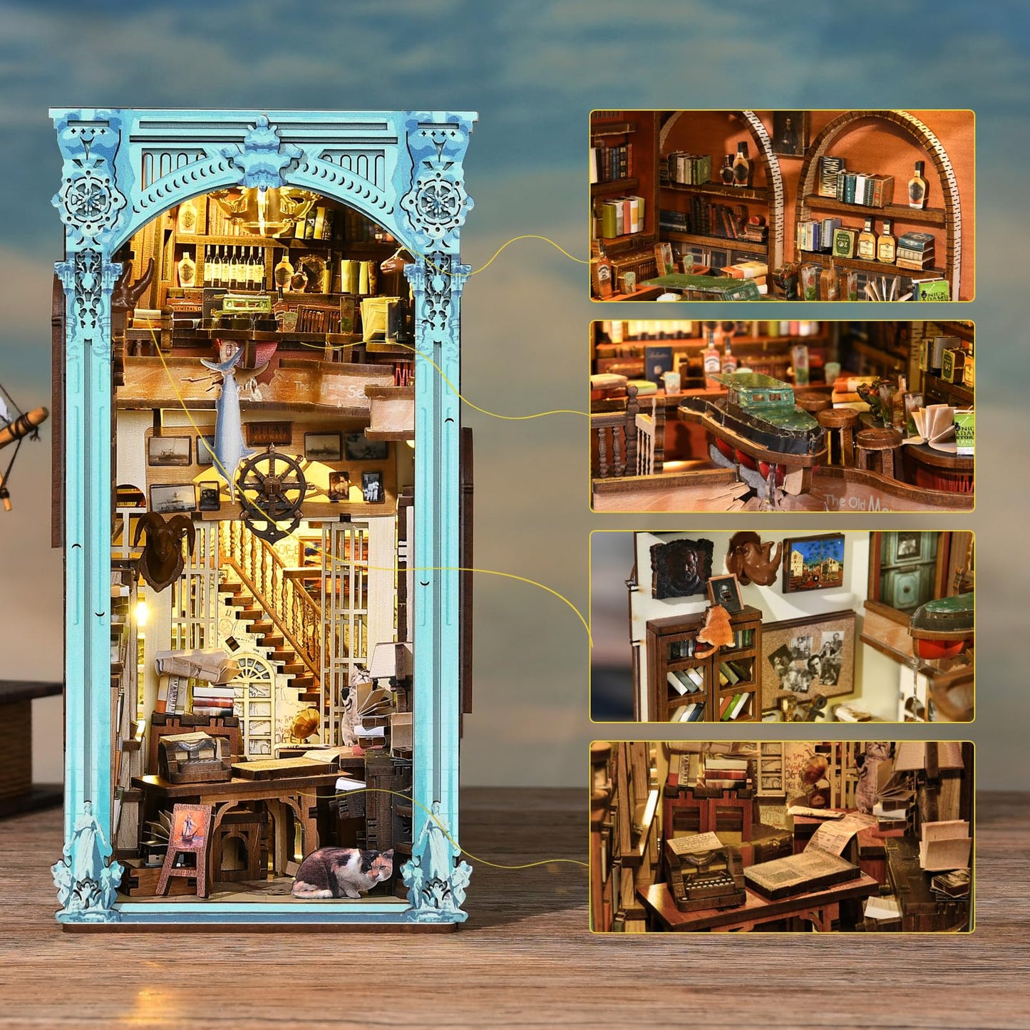 CCCDF DIY Book Nook Kit – Hemingway House Edition | LED Lighted 3D Wooden Puzzle Bookend