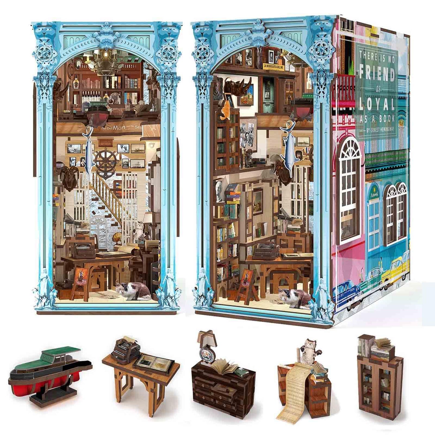 CCCDF DIY Book Nook Kit – Hemingway House Edition | LED Lighted 3D Wooden Puzzle Bookend