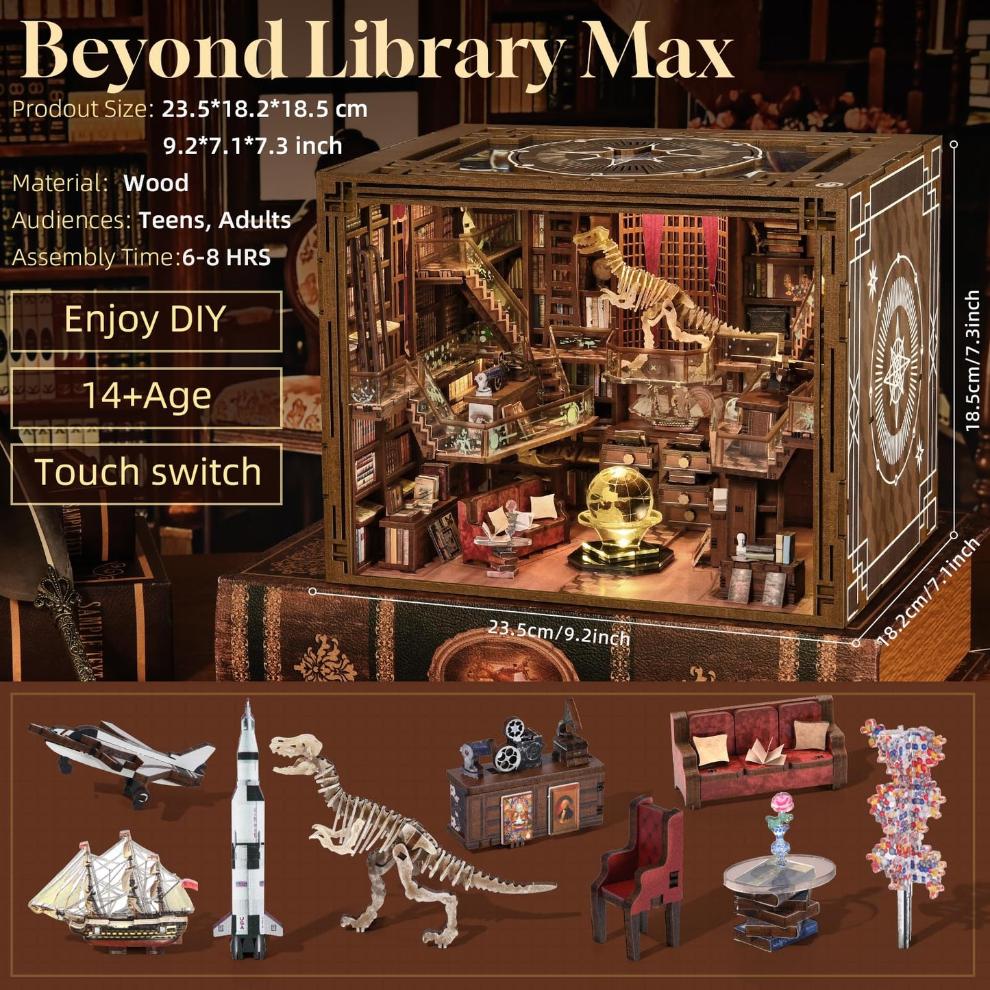 CCCDF DIY Book Nook Kit – 3D Wooden Puzzle with LED Light for Teens & Adults