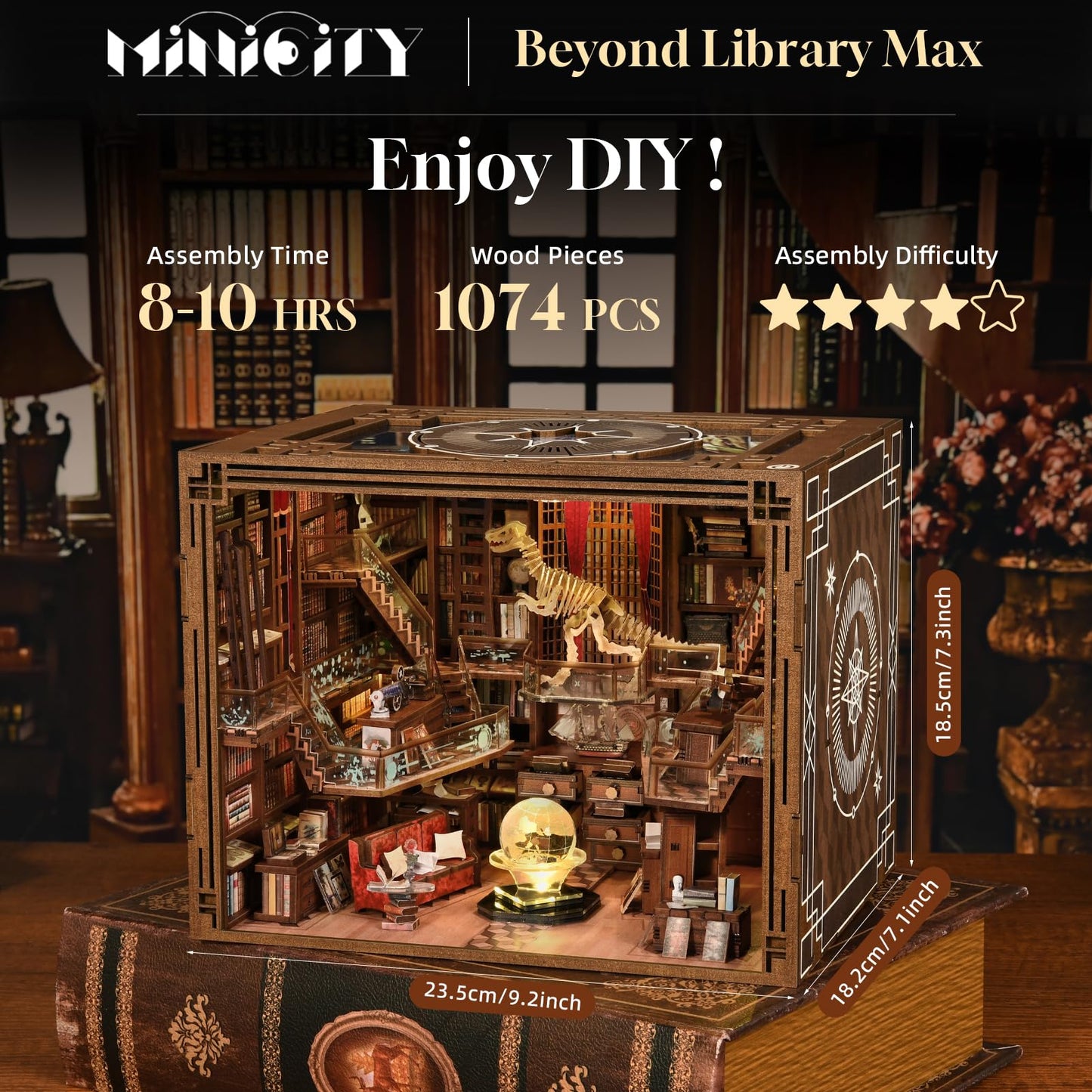 CCCDF DIY Book Nook Kit — 3D Wooden Library Puzzle with LED Light (Beyond Library Max)