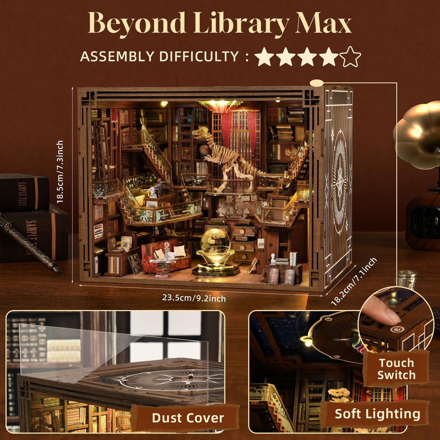 CCCDF DIY Book Nook Kit – 3D Wooden Puzzle with LED Light for Teens & Adults