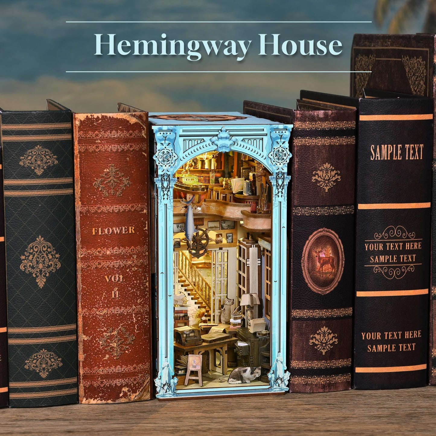 CCCDF DIY Book Nook Kit – Hemingway House Edition | LED Lighted 3D Wooden Puzzle Bookend