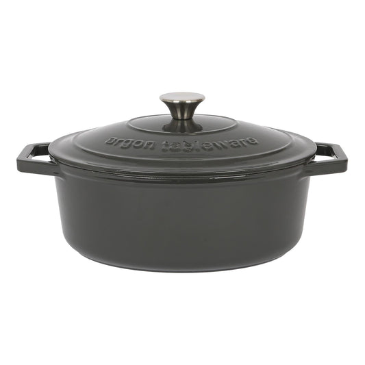 4.68L Dark Grey Oval Cast Iron Casserole Dish