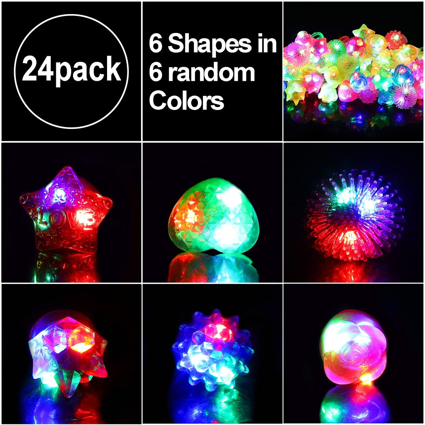 CCINEE 24Pcs Light Up Rings – LED Jelly Rings Glow in Dark Party Favors