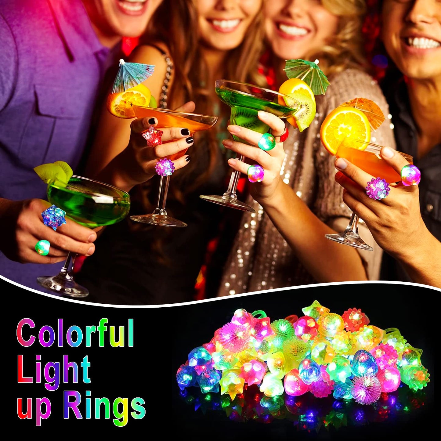 CCINEE 24Pcs Light Up Rings – LED Jelly Rings Glow in Dark Party Favors