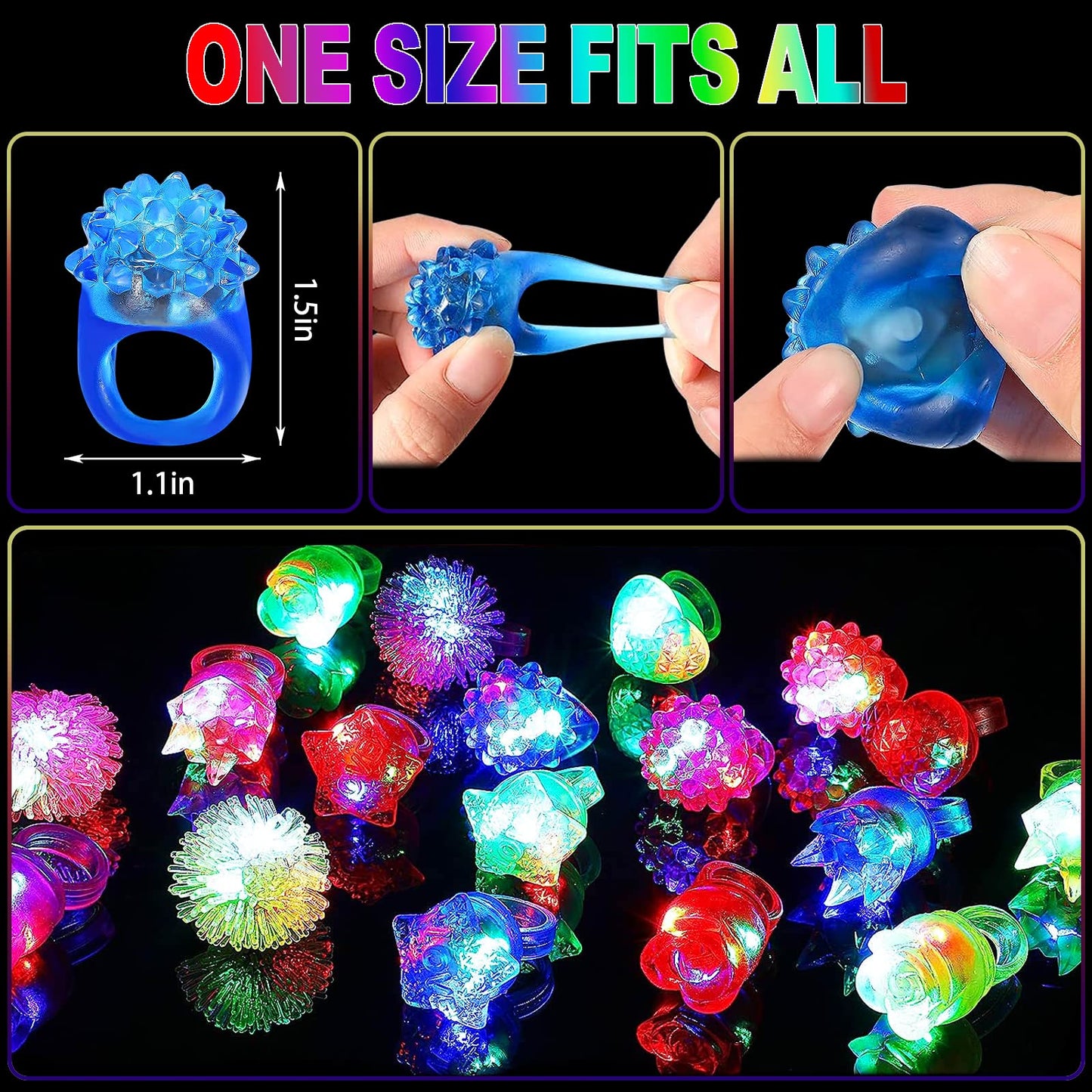 CCINEE 24Pcs Light Up Rings – LED Jelly Rings Glow in Dark Party Favors