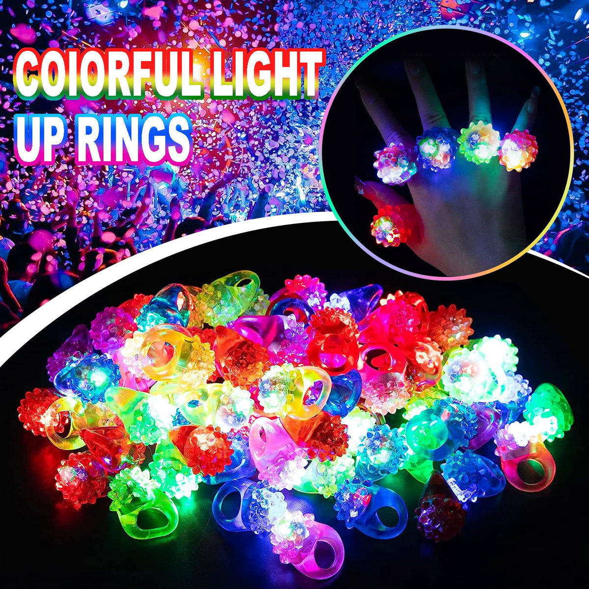 CCINEE 28Pcs Light Up Rings – Colorful LED Jelly Rings for Parties, Prizes & Gifts