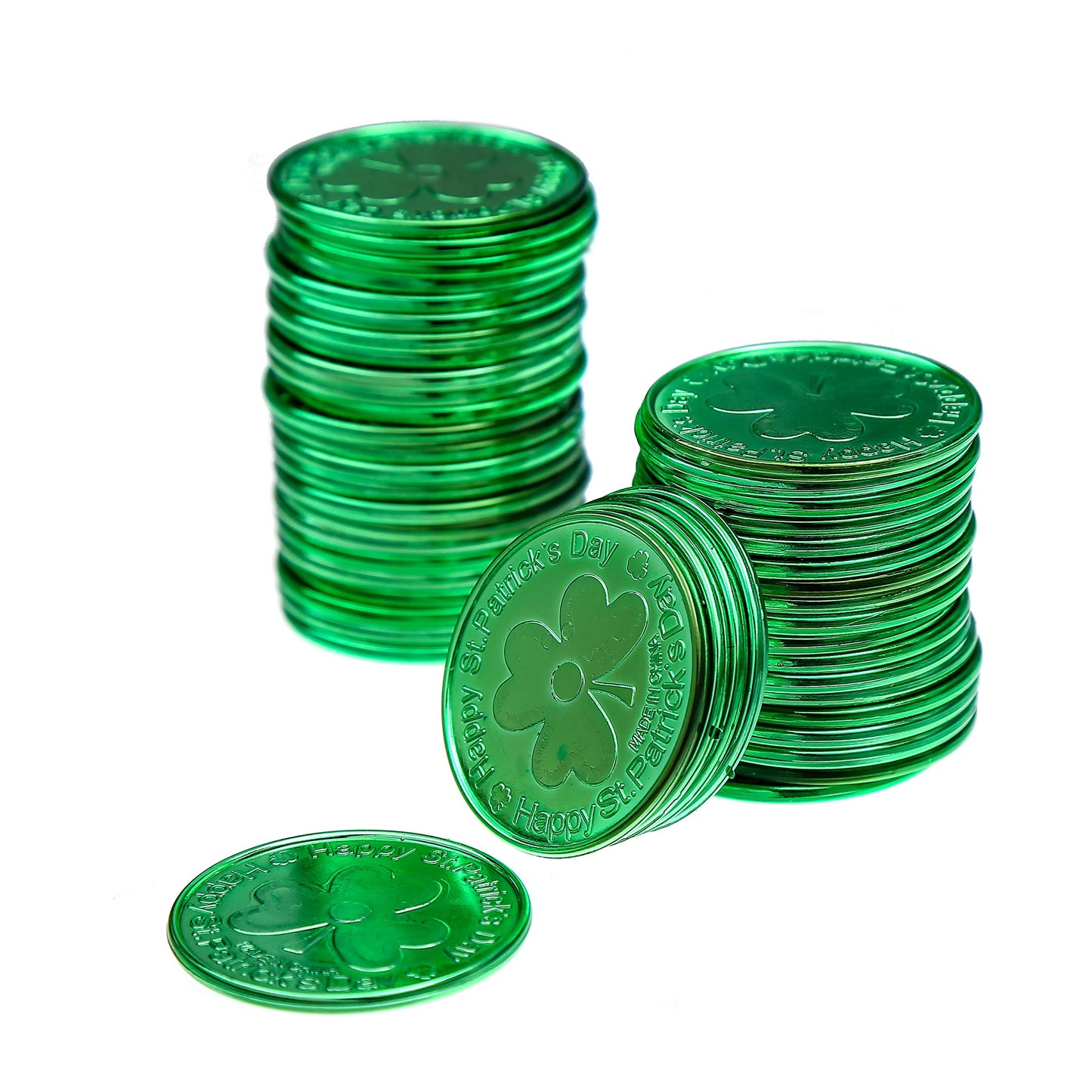 CCINEE St. Patrick's Lucky Shamrock Coins – 144 Gold & Green Plastic Coins for Party Favors & Decor