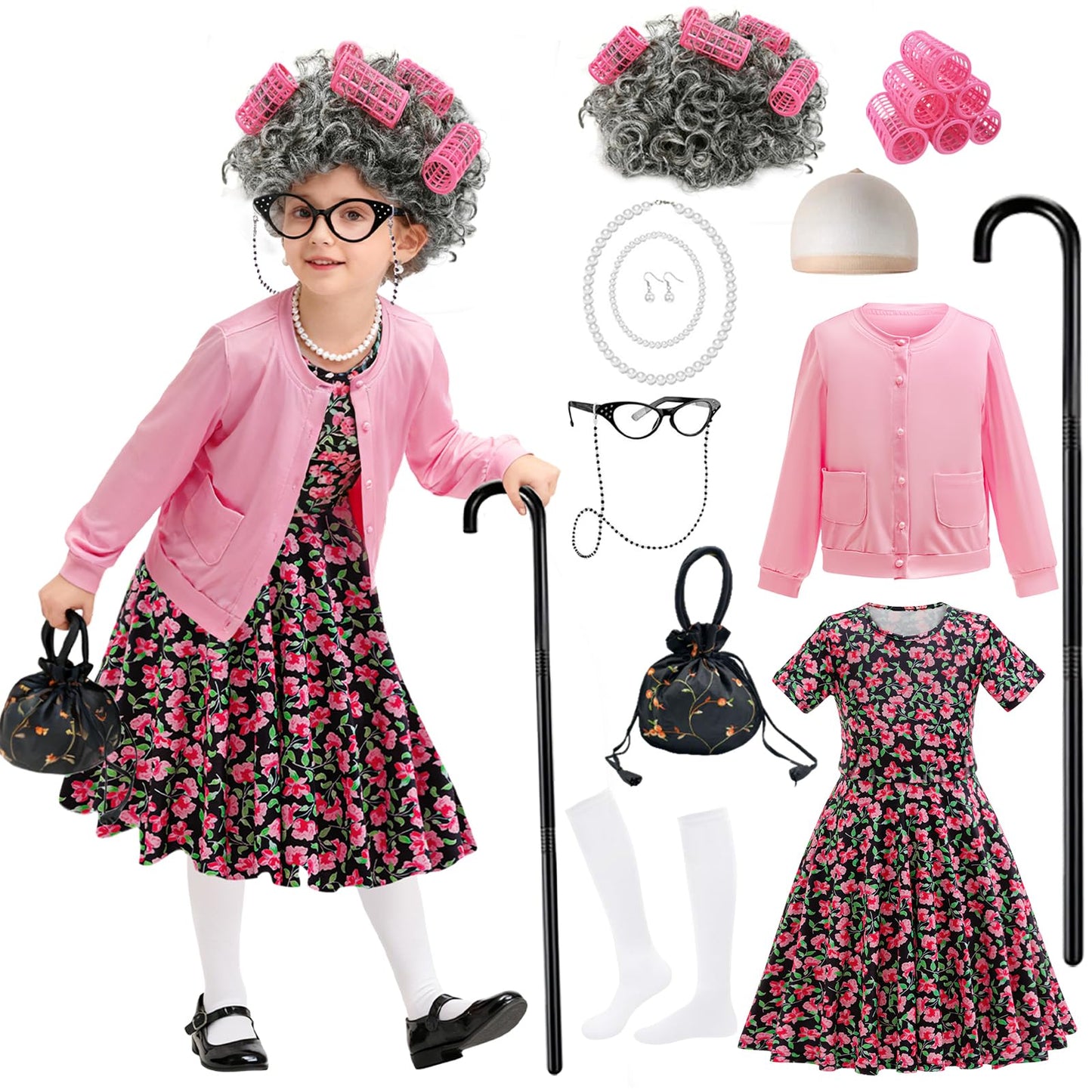 CCJRLM 100 Days of School Costume for Girls — Old Lady Grandma Outfit for 100th Day